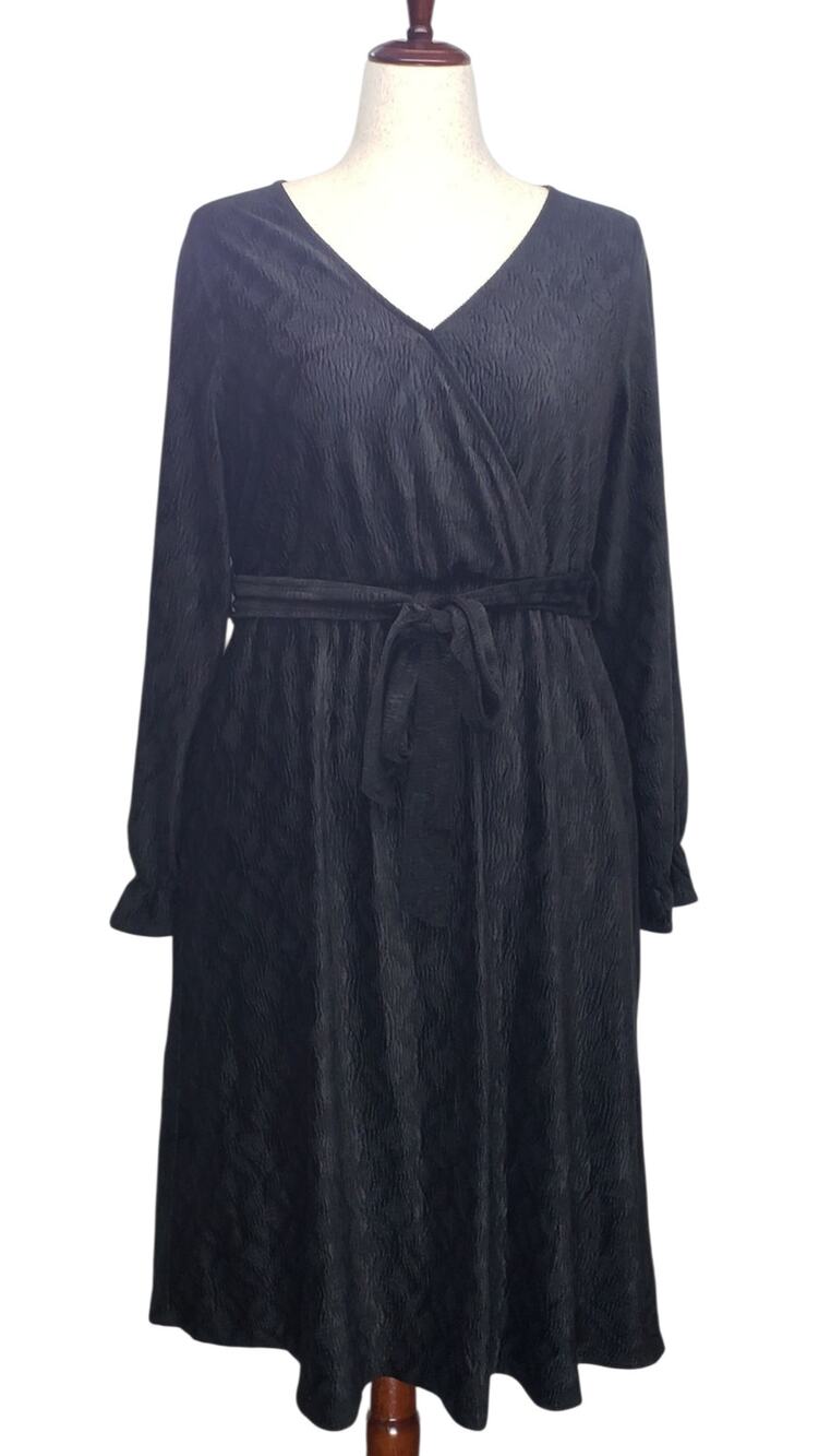Polagram Black Textured Velour Midi Dress L Dark Romance Whimsigoth Fit Flare